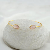 Pink Chalcedony Gemstone Bracelets - Gold Plated Bangle - Gift Jewelry - Sterling Silver Bangle Bracelet, 7x14mm